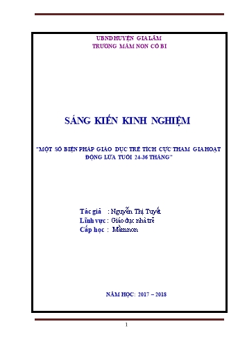 Sáng kiến kinh nghiệm Một số biện pháp giáo dục trẻ tích cực tham gia hoạt động vận động lứa tuổi 24-36 tháng