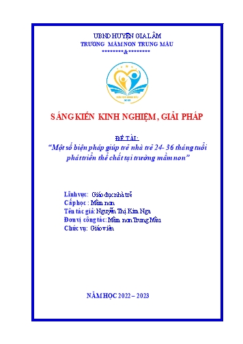 Sáng kiến kinh nghiệm Một số biện pháp giúp trẻ 24-36 tháng tuổi phát triển thể chất tại Trường Mầm non Trung Mầu