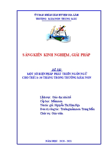 Sáng kiến kinh nghiệm Một số biện pháp phát triển ngôn ngữ cho trẻ 24-36 tháng trong Trường Mầm non Trung Mầu