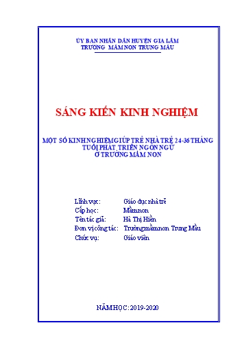 Sáng kiến kinh nghiệm Một số kinh nghiệm giúp trẻ 24-36 tháng tuổi phát triển ngôn ngữ