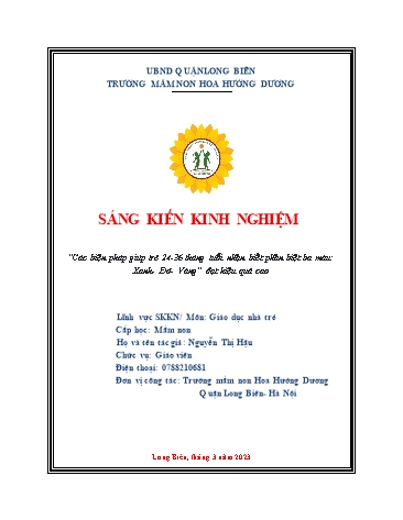 SKKN Các biện pháp giúp trẻ 24-36 tháng tuổi nhận biết phân biệt ba màu Xanh-Đỏ-Vàng đạt hiệu quả cao tại Trường Mầm non Hướng Dương