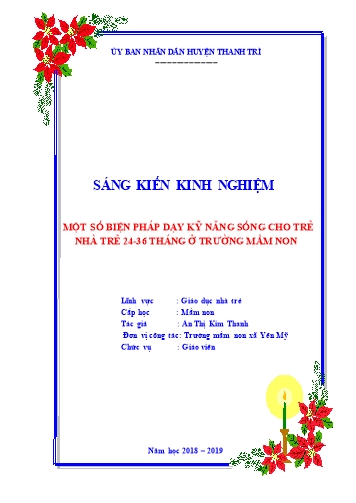 SKKN Một số biện pháp dạy kỹ năng sống cho trẻ 24-36 tháng ở Trường Mầm non xã Yên Mỹ