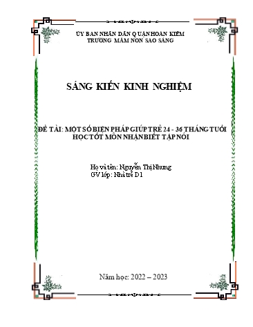 SKKN Một số biện pháp giúp trẻ 24-36 tháng học tốt môn nhận biết tập nói