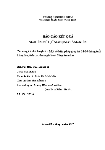 SKKN Một số biện pháp giúp trẻ 24-36 tháng tuổi hứng thú, tích cực tham gia hoạt động Âm nhạc