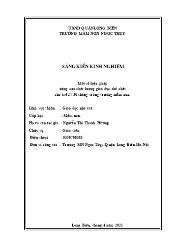 SKKN Một số biện pháp nâng cao chất lượng giáo dục thể chất cho trẻ 24-36 tháng trong Trường Mầm non Ngọc Thụy