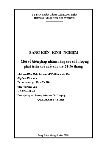 SKKN Một số biện pháp nhằm nâng cao chất lượng phát triển thể chất cho trẻ 24-36 tháng