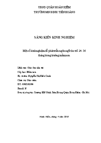 SKKN Một số kinh nghiệm để phát triển ngôn ngữ cho trẻ 24-36 tháng trong Trường Mầm non Đinh Tiên Hoàng