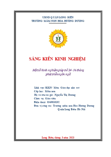 SKKN Một số kinh nghiệm giúp trẻ 24-36 tháng phát triển ngôn ngữ tại Trường Mầm non Hướng Dương