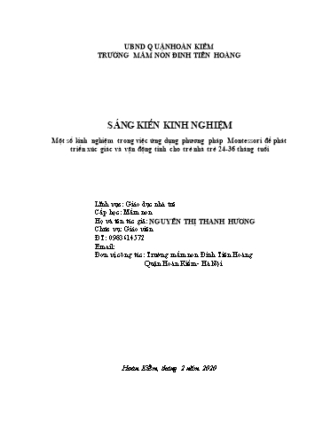 SKKN Một số kinh nghiệm trong việc ứng dụng phương pháp Montessori để phát triển xúc giác và vận động tinh cho trẻ nhà trẻ 24-36 tháng tuổi