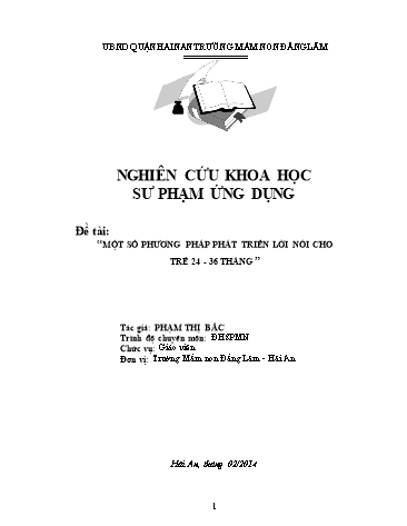 SKKN Một số phương pháp phát triển lời nói cho trẻ 24-36 tháng tại Trường Mầm non Đằng Lâm