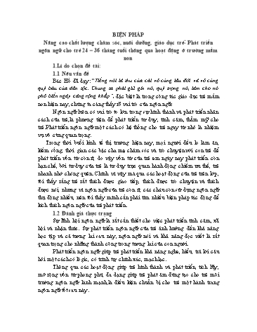 SKKN Nâng cao chất lượng chăm sóc, nuôi dưỡng, giáo dục trẻ phát triển ngôn ngữ cho trẻ 24-36 tháng tuổi thông qua hoạt động ở trường mầm non