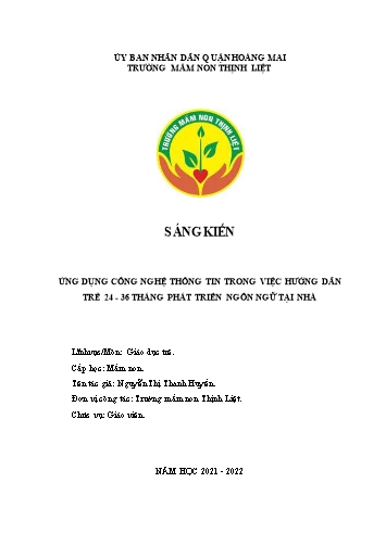 SKKN Ứng dụng công nghệ thông tin trong việc hướng dẫn trẻ 24-36 tháng phát triển ngôn ngữ tại nhà