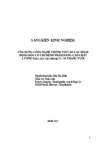 SKKN Ứng dụng công nghệ thông tin vào các hoạt động học có chủ định nhằm nâng cao chất lượng giáo dục cho nhóm 24-36 tháng A1 Trường Mầm non Đồng Lộc