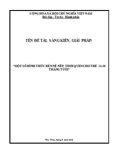 Sáng kiến kinh nghiệm Một số hình thức rèn nề nếp, thói quen cho trẻ 24-36 tháng