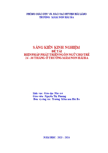 SKKN Biện pháp phát triển ngôn ngữ cho trẻ 24-36 tháng ở Trường Mầm non Hải Ba