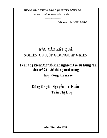 SKKN Một số kinh nghiệm tạo sự hứng thú cho trẻ 24-36 tháng tuổi trong hoạt động Âm nhạc