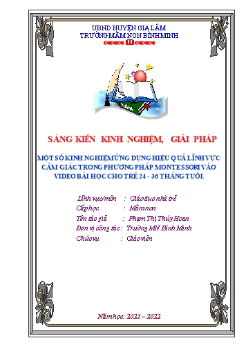 SKKN Một số kinh nghiệm ứng dụng hiệu quả lĩnh vực cảm giác trong phương pháp Montessori vào video bài học cho trẻ 24-36 tháng tuổi