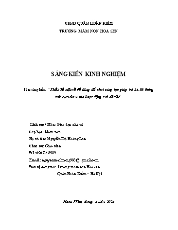 SKKN Thiết kế một số đồ dùng đồ chơi sáng tạo giúp trẻ 24-36 tháng tích cực tham gia hoạt động với đồ vật