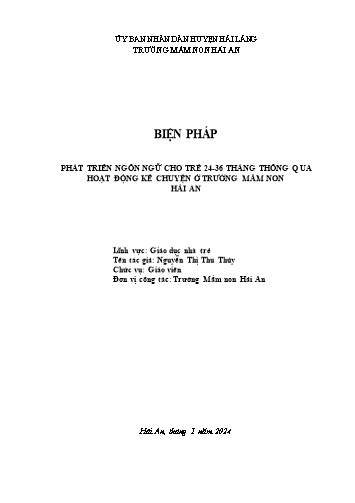 SKKN Biện pháp phát triển ngôn ngữ cho trẻ 24-36 tháng thông qua hoạt động kể chuyện ở Trường Mầm non Hải An