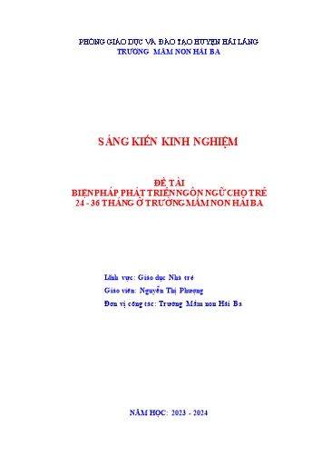 SKKN Biện pháp phát triển ngôn ngữ cho trẻ 24-36 tháng tuổi ở Trường Mầm non Hải Ba