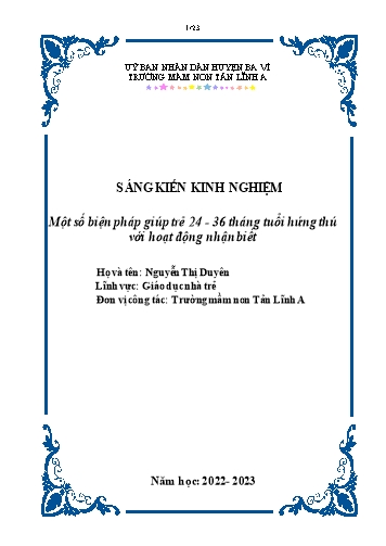 SKKN Một số biện pháp giúp trẻ 24-36 tháng tuổi hứng thú với hoạt động nhận biết tại Trường Mầm non Tản Lĩnh A