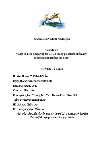 SKKN Một số biện pháp giúp trẻ 25-36 tháng phát triển thẩm mỹ thông qua hoạt động tạo hình