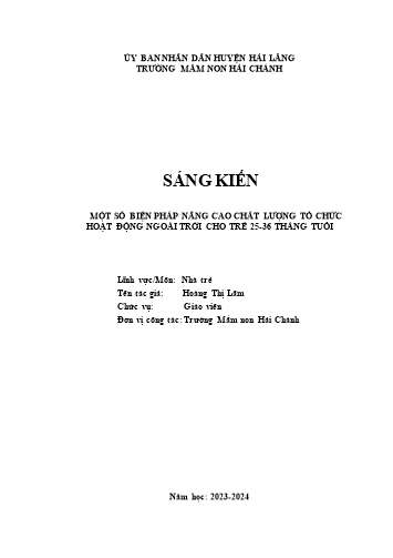 SKKN Một số biện pháp nâng cao chất lượng tổ chức hoạt động ngoài trời cho trẻ 25-36 tháng tuổi tại Trường Mầm non Hải Chánh