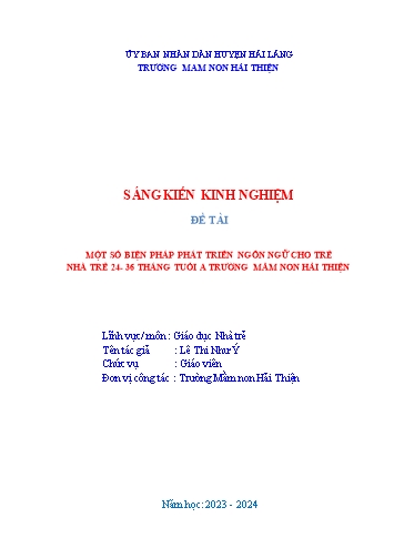 SKKN Một số biện pháp phát triển ngôn ngữ cho trẻ 24-36 tháng tuổi A Trường Mầm non Hải Thiện